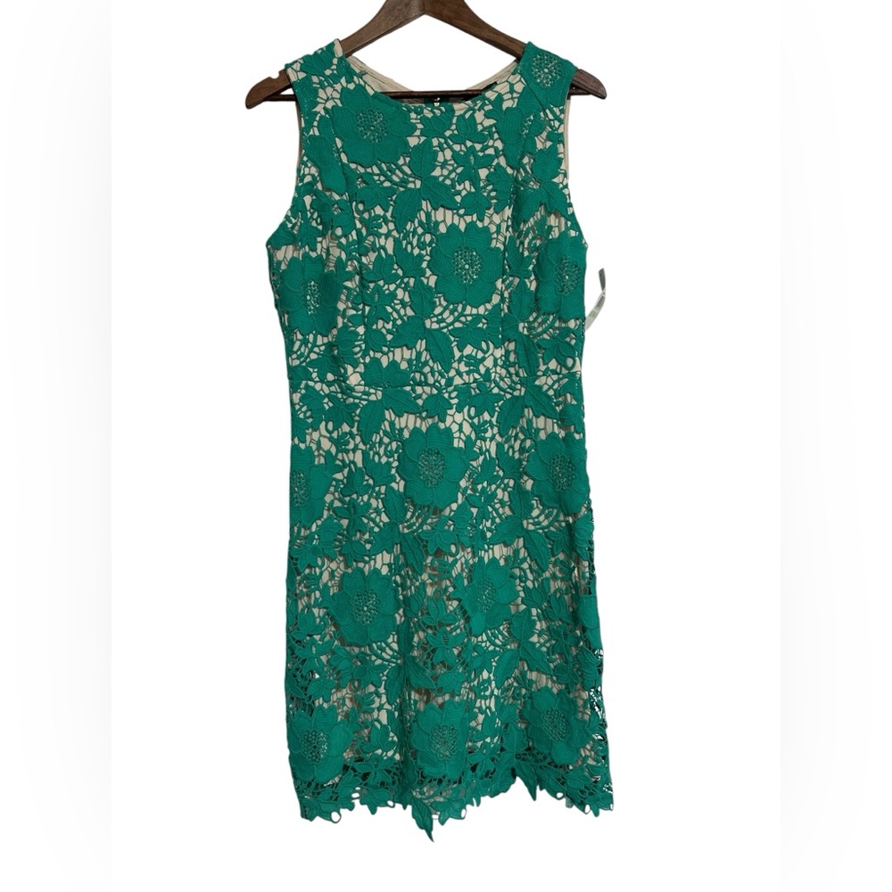 NWT Trulli sz 8 Vibrant Green Lace Overlay Sleeveless Mini Sheath Dress - Picture 2 of 10